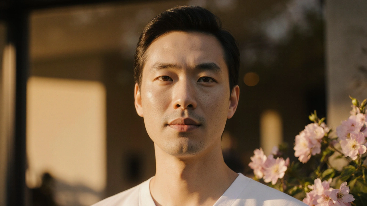 Portrait of a radiant person after chemical peels, glowing skin in golden hour light.