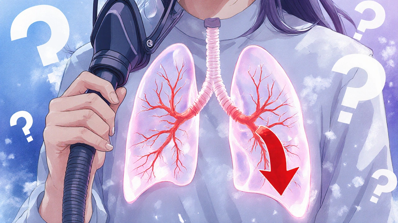 Close-up of breath-hold mask with glowing gas flowing through delicate lung structures