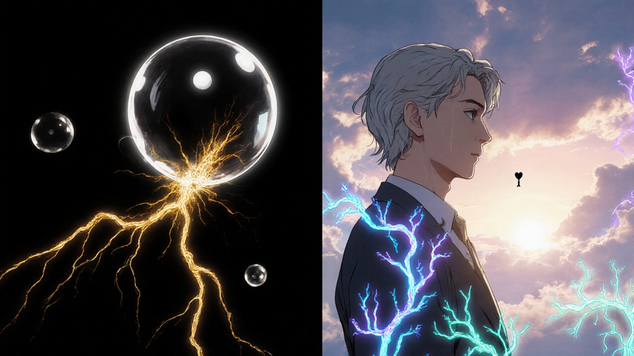 Split scene: fading optic nerve vs. glowing nerve fibers, symbolizing glaucoma surgery outcomes.