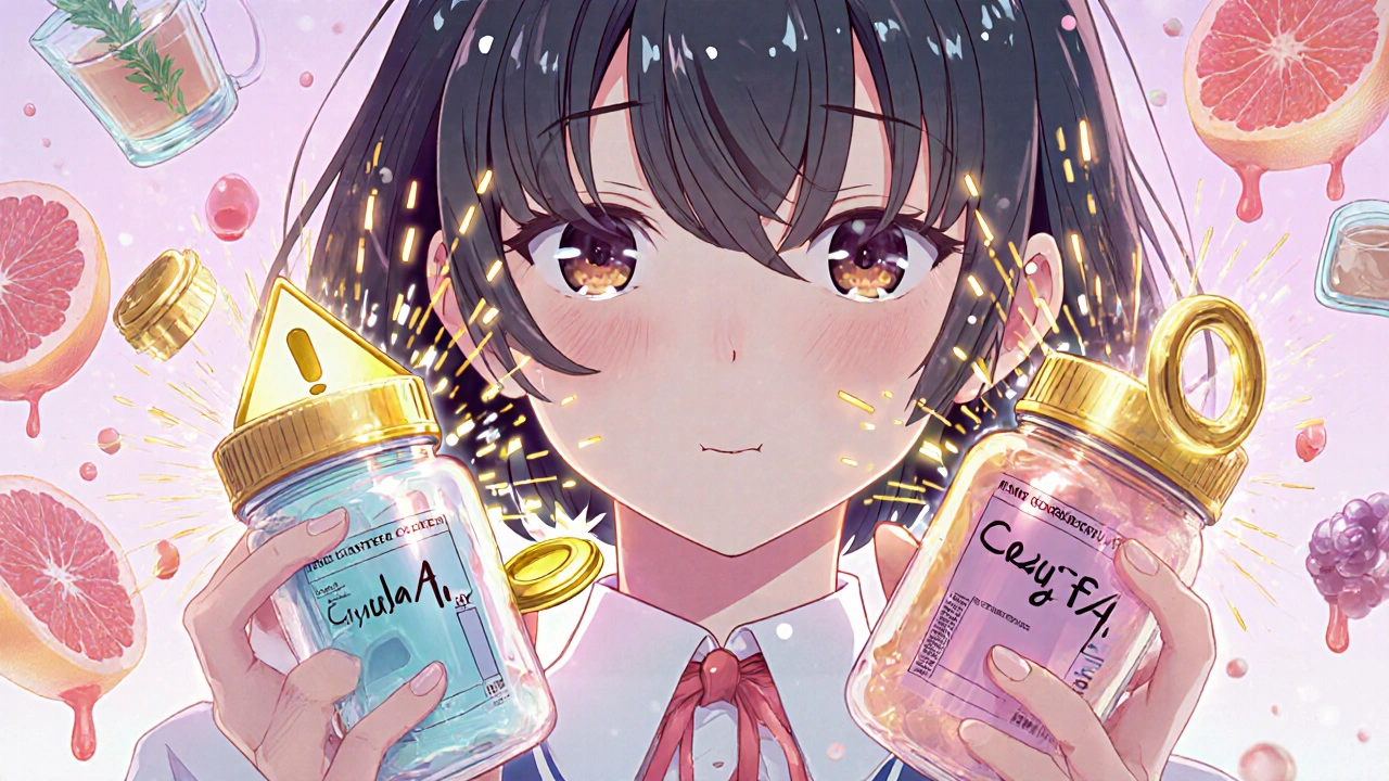 Woman holding birth control and antifungal pills, glowing enzymes and shattered ring symbolizing contraceptive failure.