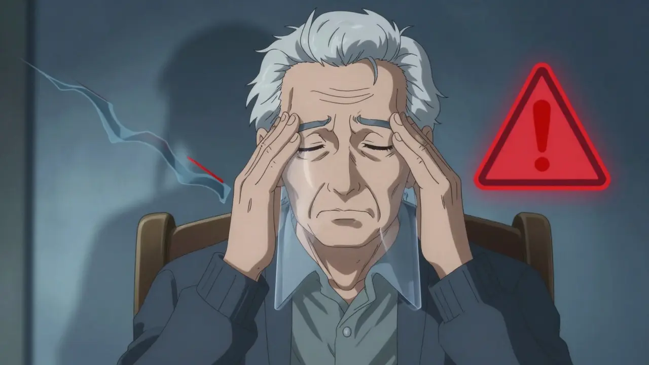 Elderly man losing balance due to medication side effects