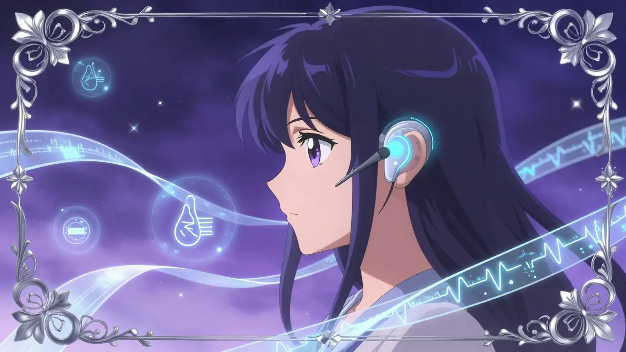 Future hearing aid with holographic health monitoring data in CLAMP style