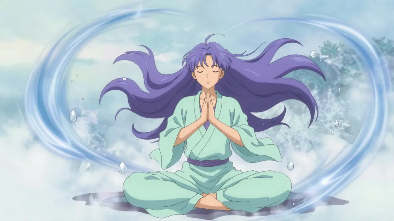 Person meditating in cool, breezy environment to prevent heat hives