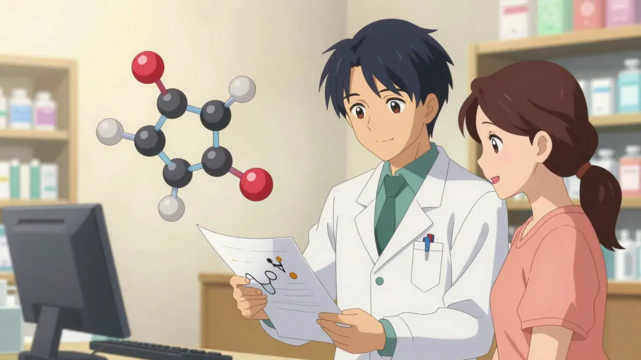 Doctor explaining safe antibiotic options to breastfeeding mom in CLAMP anime style