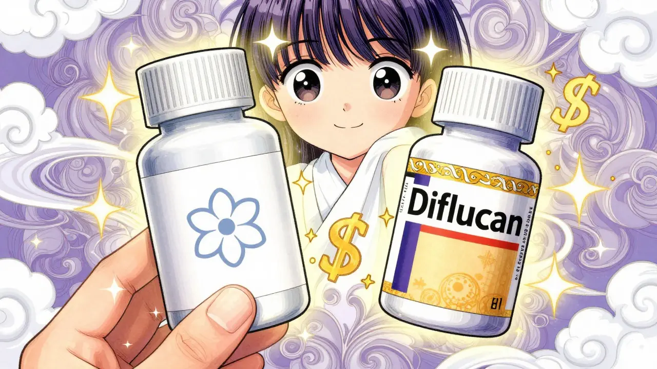 Illustration comparing generic and brand name medication bottles